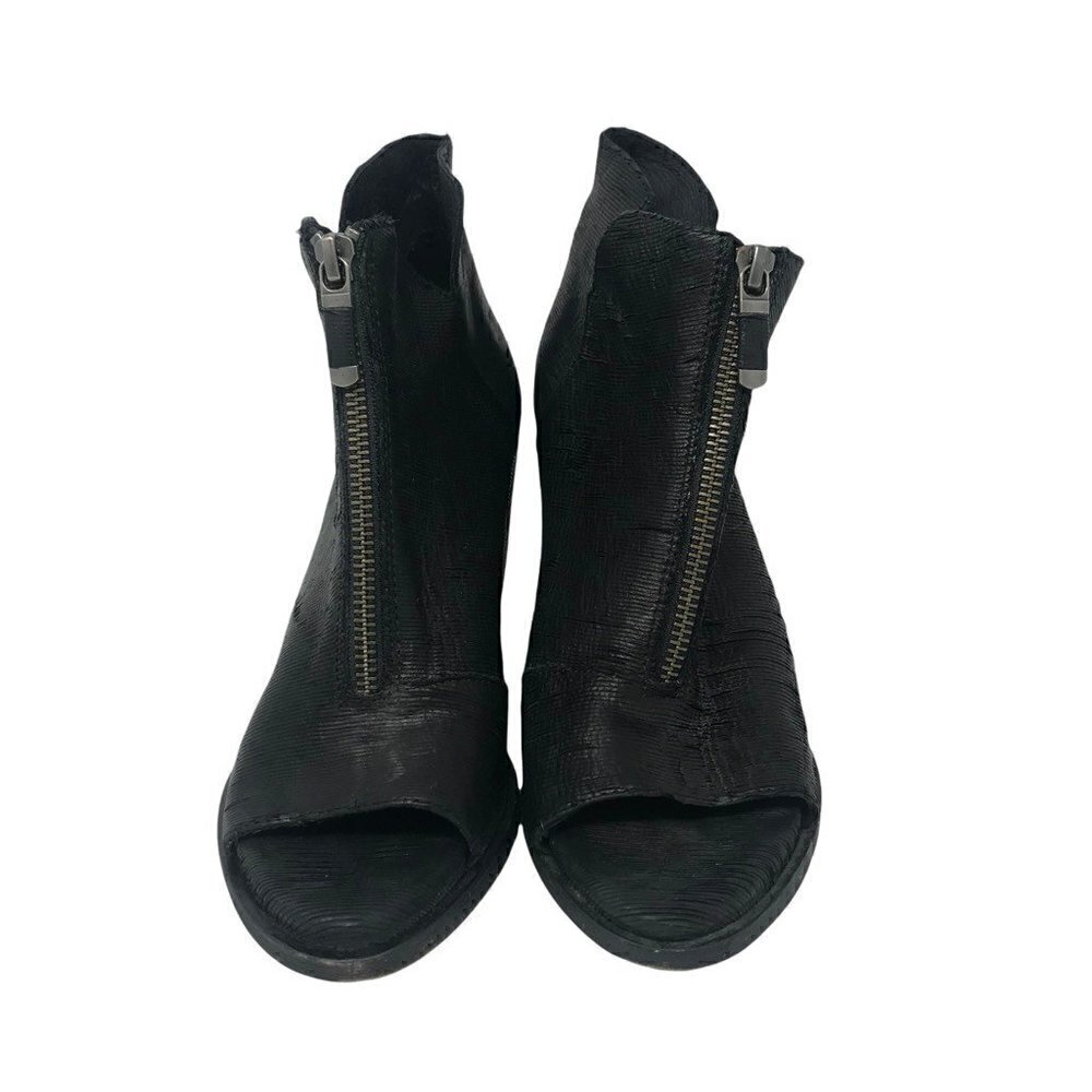 Eileen Fisher Womens Ankle Booties Black Leather Block Heel Peep Toe Zip 7.5 - Picture 2 of 8